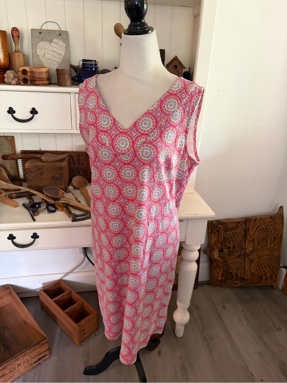 Talbots Sleeveless Pink Medallion Print Shift Dress